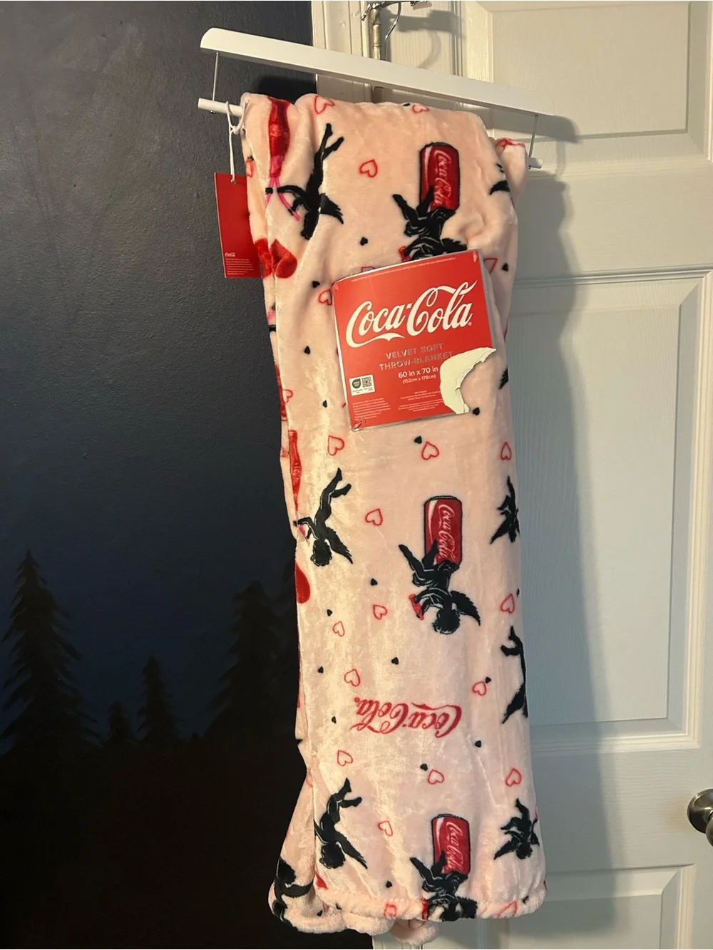 Coca Cola Throw Blanket 60”x70” Pink Cupid Hearts  Coke Can Hearts